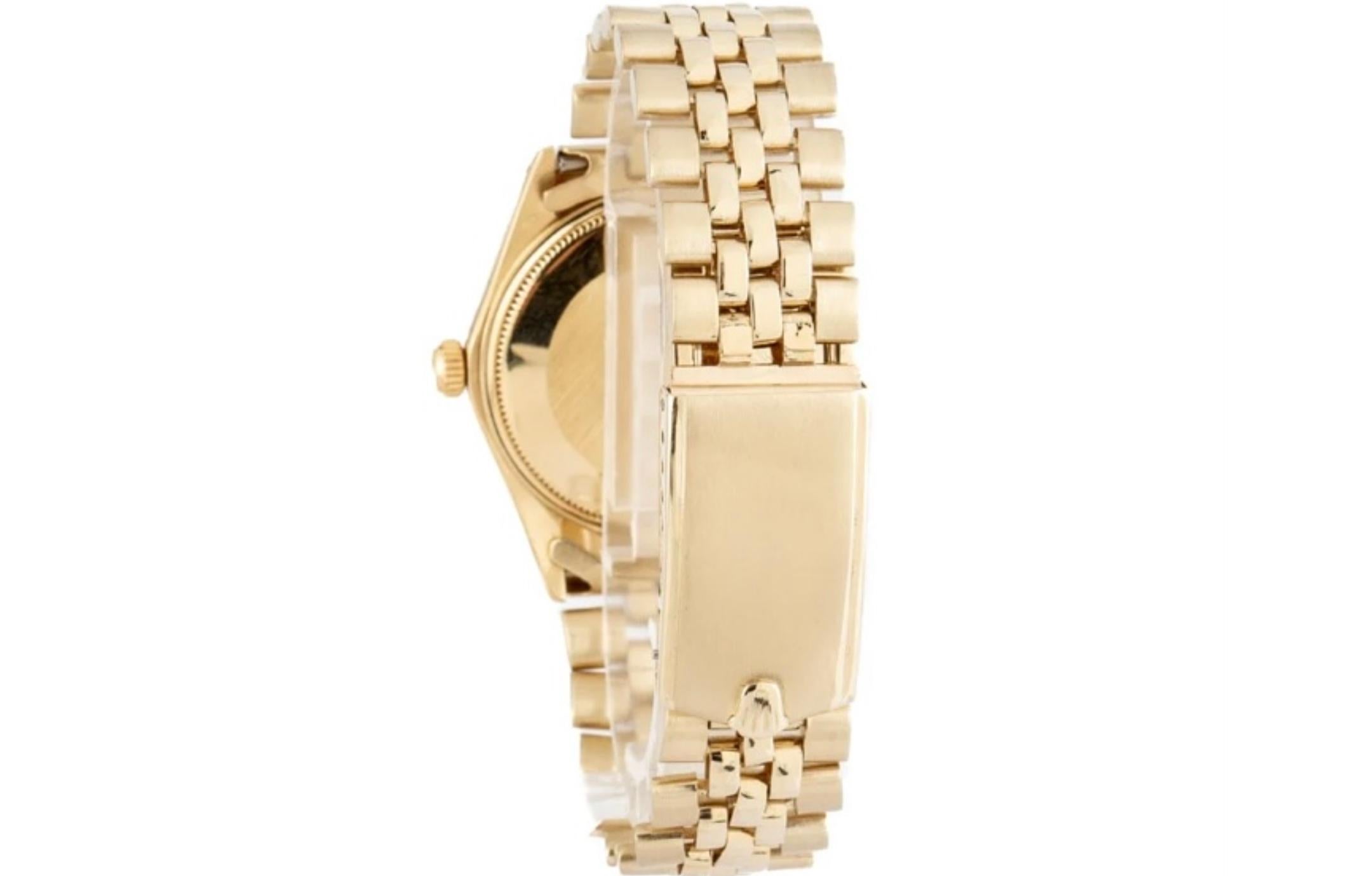 Women's or Men's Mens Rolex Oyster Perpetual Date Solid 14K Yellow Gold Watch Champagne Dial For Sale