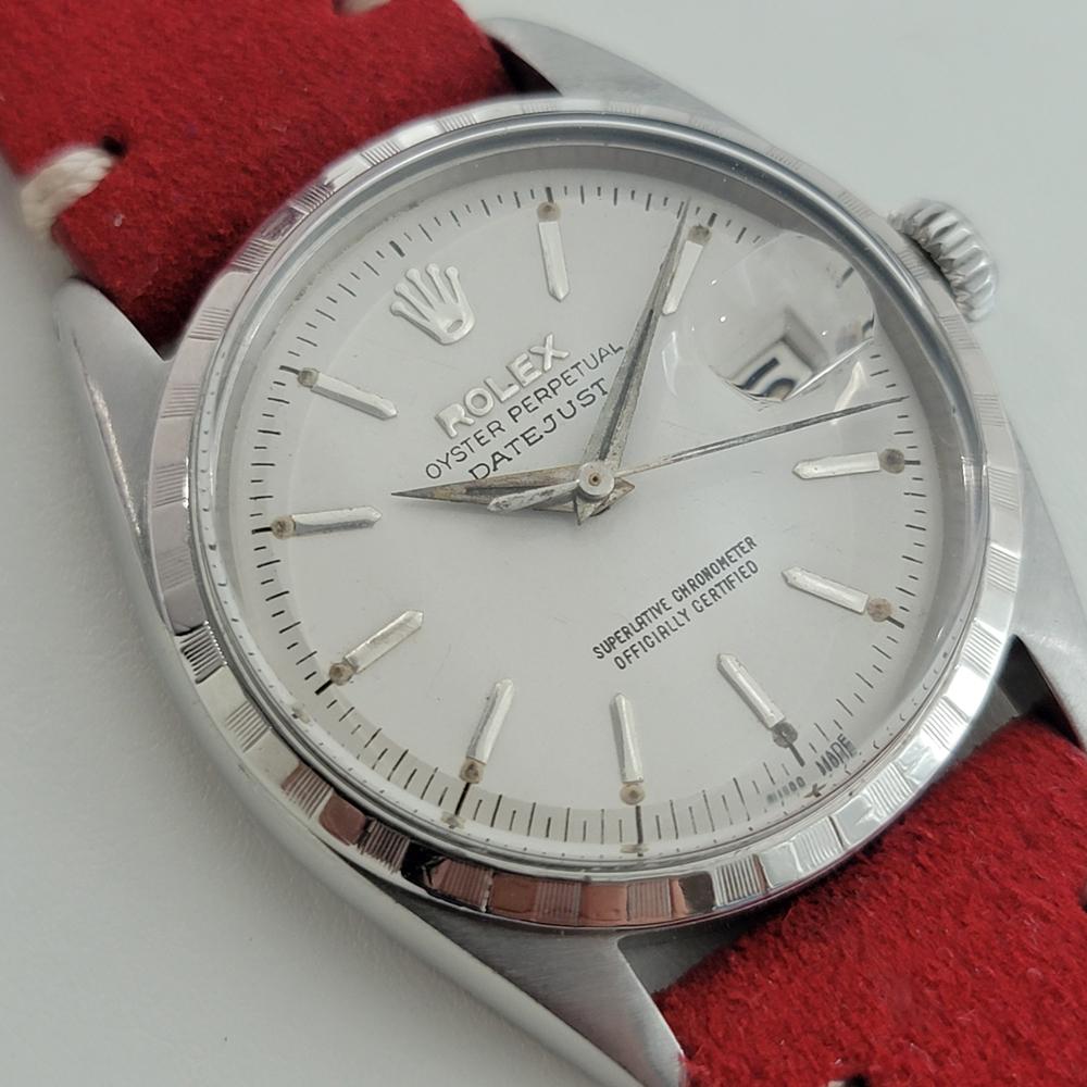Mens Rolex Oyster Perpetual Datejust 6605 36mm Automatic 1950s Swiss RA198R In Excellent Condition For Sale In Beverly Hills, CA