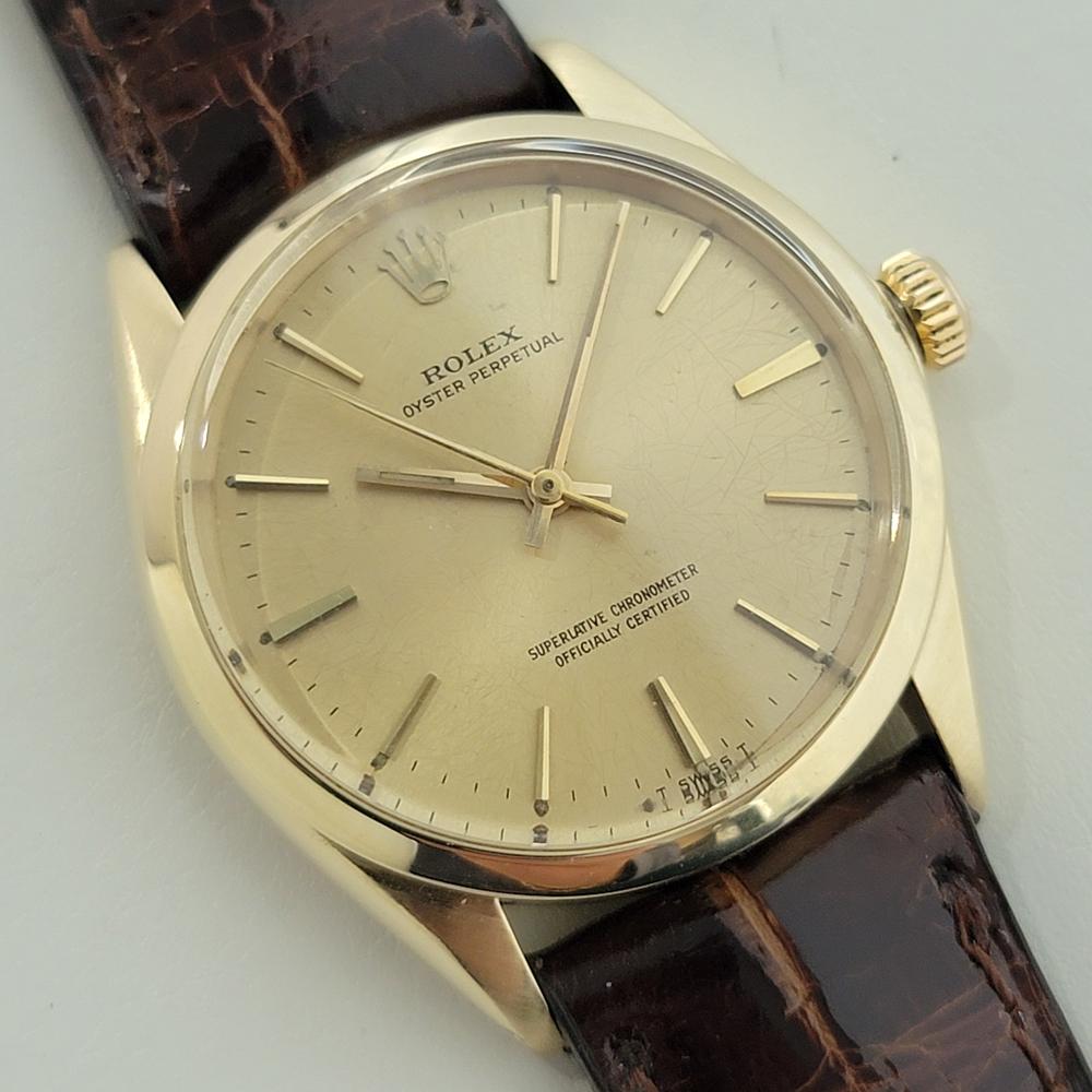 Mens Rolex Oyster Perpetual Ref 1002 34mm 14k Gold Automatic 1960s Swiss RA422B In Excellent Condition In Beverly Hills, CA