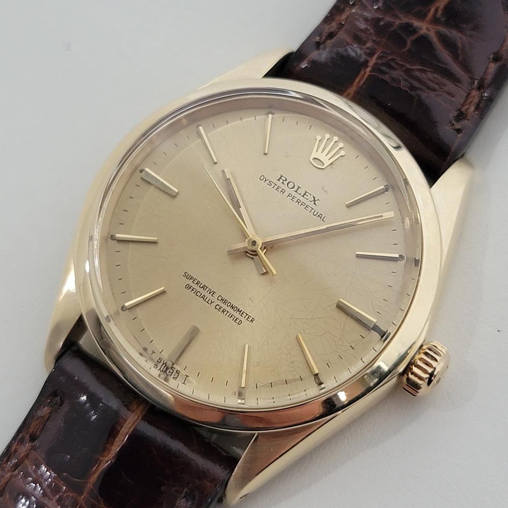 Men's Mens Rolex Oyster Perpetual Ref 1002 34mm 14k Gold Automatic 1960s Swiss RA422B