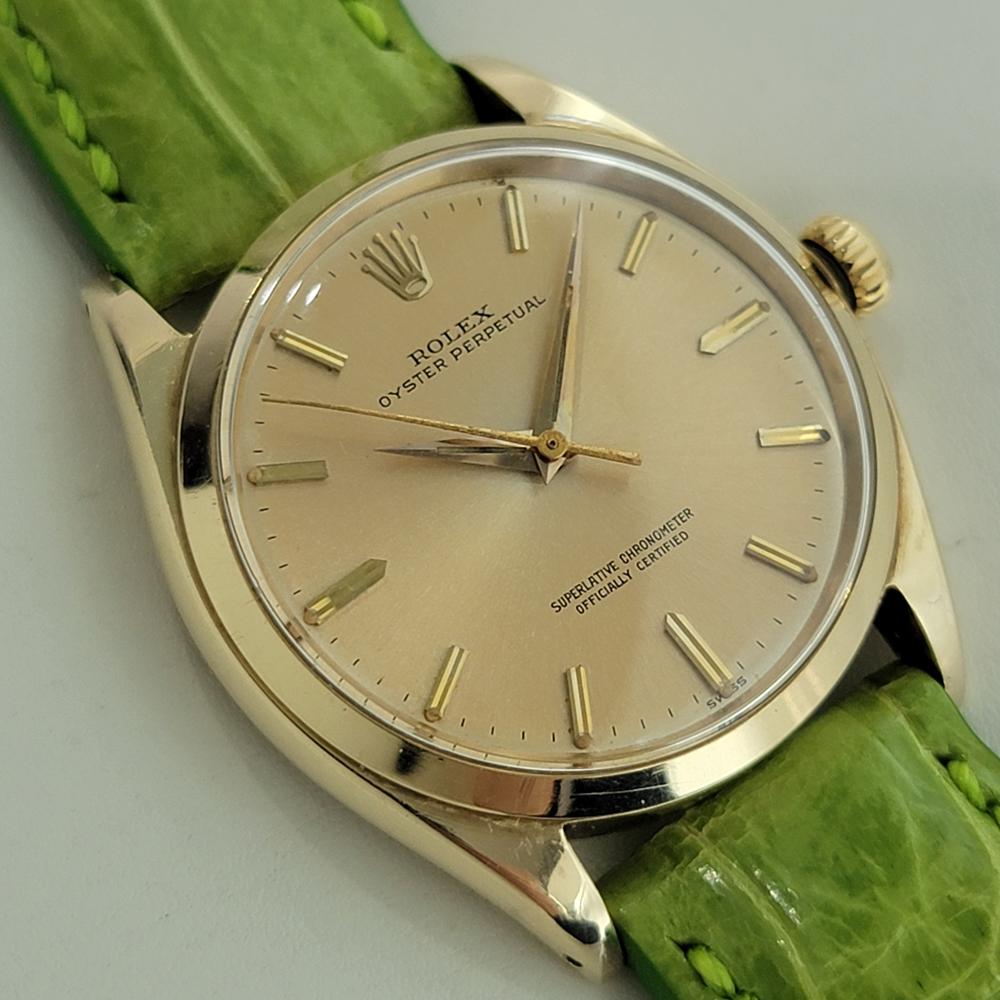 Mens Rolex Oyster Perpetual Ref 1002 34mm 14k Solid Gold Automatic 1960s NA111 In Excellent Condition For Sale In Beverly Hills, CA