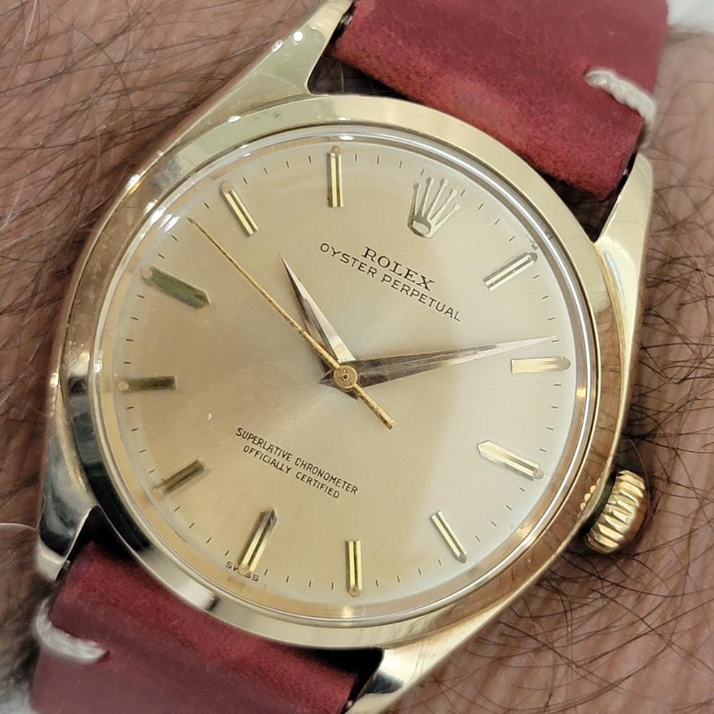 Mens Rolex Oyster Perpetual Ref 1002 34mm 14k Solid Gold Automatic 1960s NA111R For Sale 9