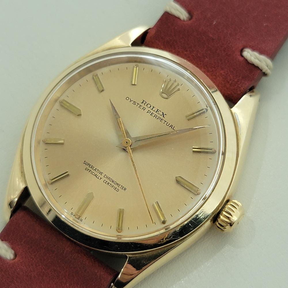 Men's Mens Rolex Oyster Perpetual Ref 1002 34mm 14k Solid Gold Automatic 1960s NA111R For Sale