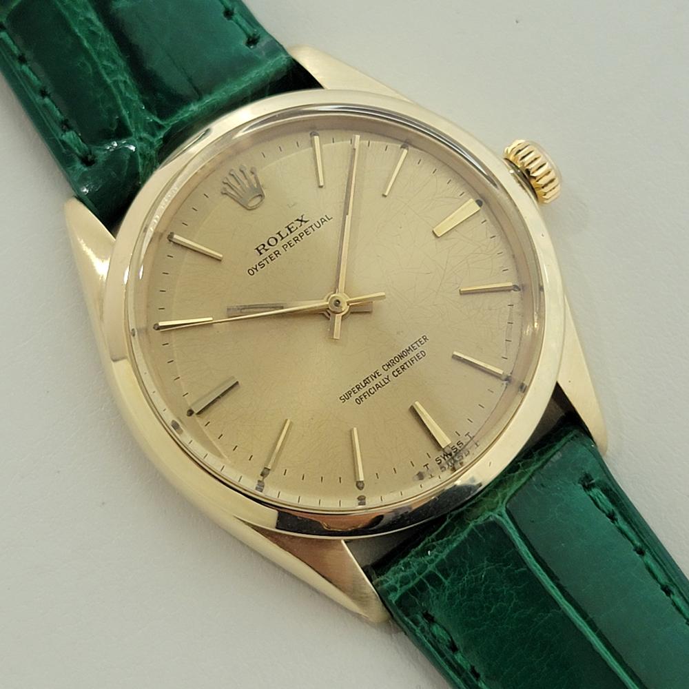 Mens Rolex Oyster Perpetual Ref 1002 34mm 14k Solid Gold Automatic 1960s RA422 In Excellent Condition In Beverly Hills, CA