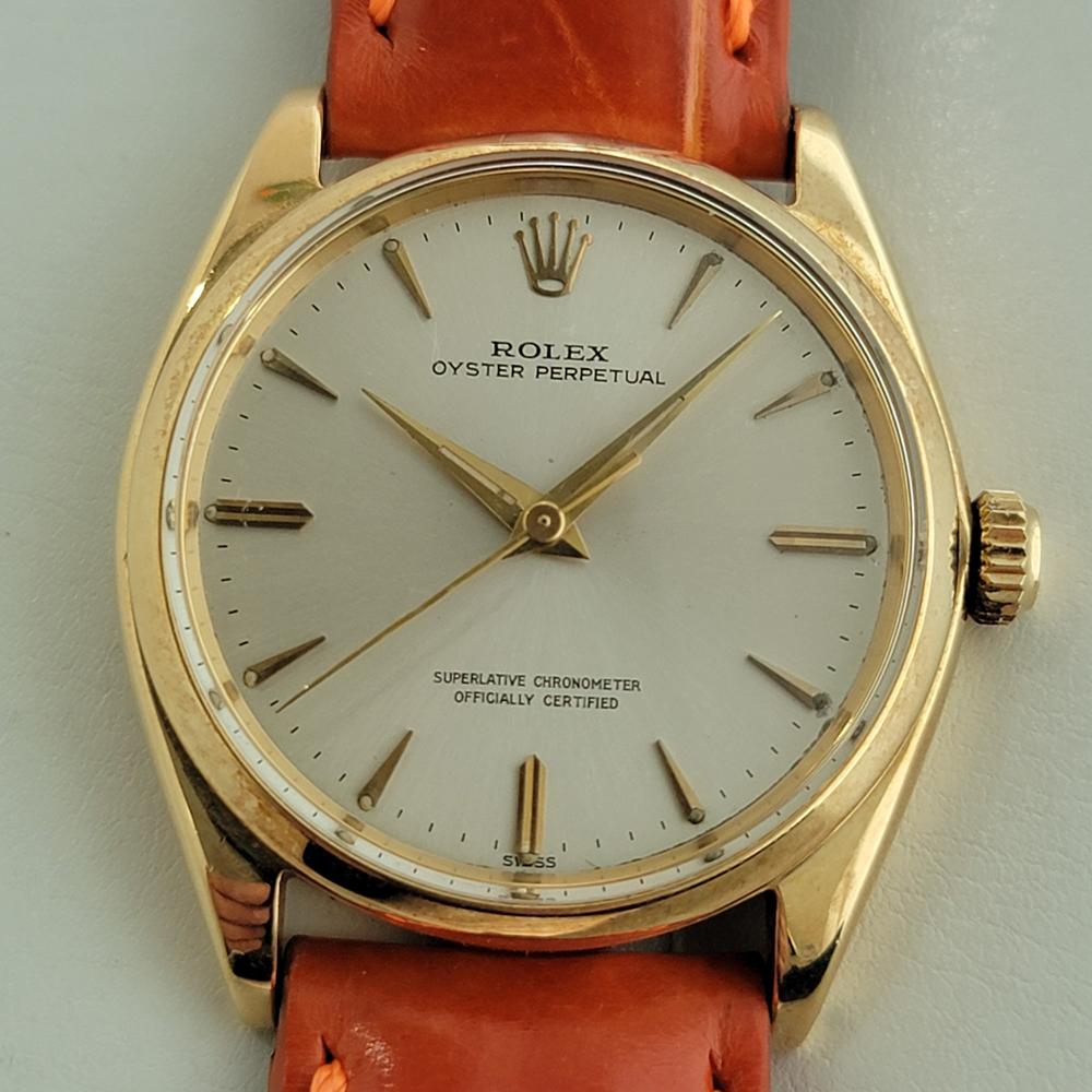 Vintage classic, men's Rolex Oyster Precision ref.1002 automatic, c.1967, in excellent vintage condition. Verified authentic by a master watchmaker. Gorgeous, Rolex signed dial, applied indice baton hour markers, gilt minute and hour hands, sweeping