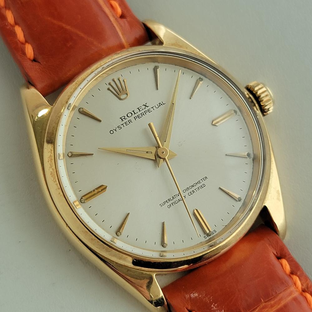 Mens Rolex Oyster Perpetual Ref 1002 34mm 18k Solid Gold Automatic 1960s NA110 In Excellent Condition In Beverly Hills, CA