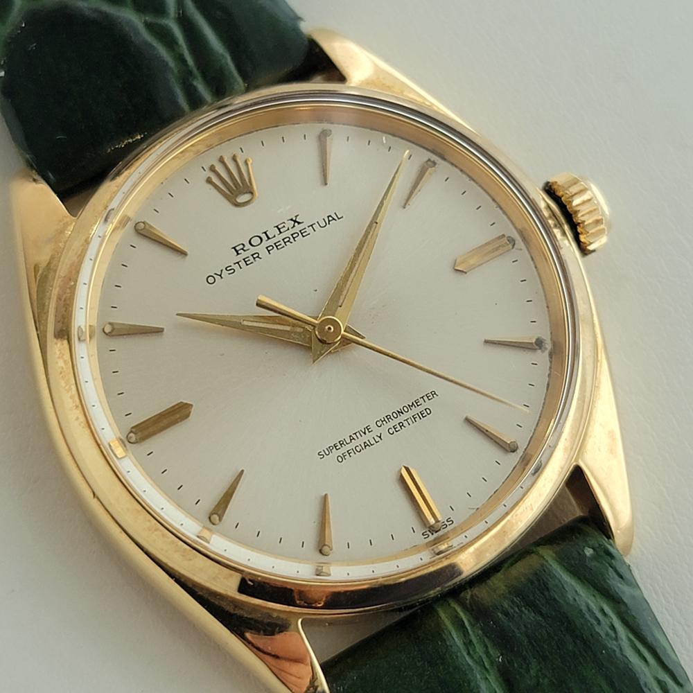 Mens Rolex Oyster Perpetual Ref 1002 34mm 18k Solid Gold Automatic 1960s NA110G In Excellent Condition In Beverly Hills, CA