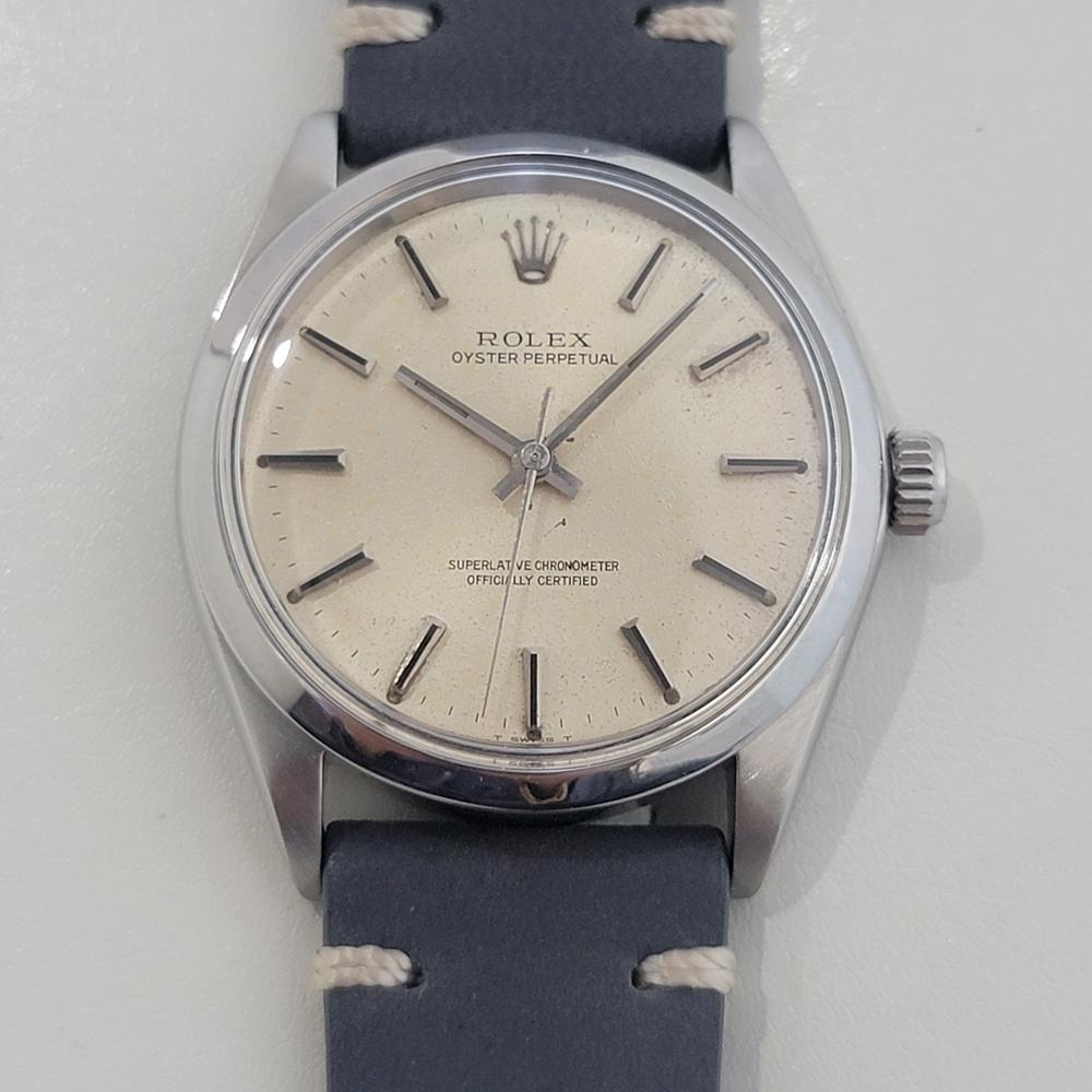 Timeless classic, Men's Rolex Ref.1002 Oyster perpetual automatic dress watch, c.1967, in excellent working condition, unrestored. Verified authentic by a master watchmaker. Gorgeous, unrestored Rolex signed dial, applied baton index hour markers,