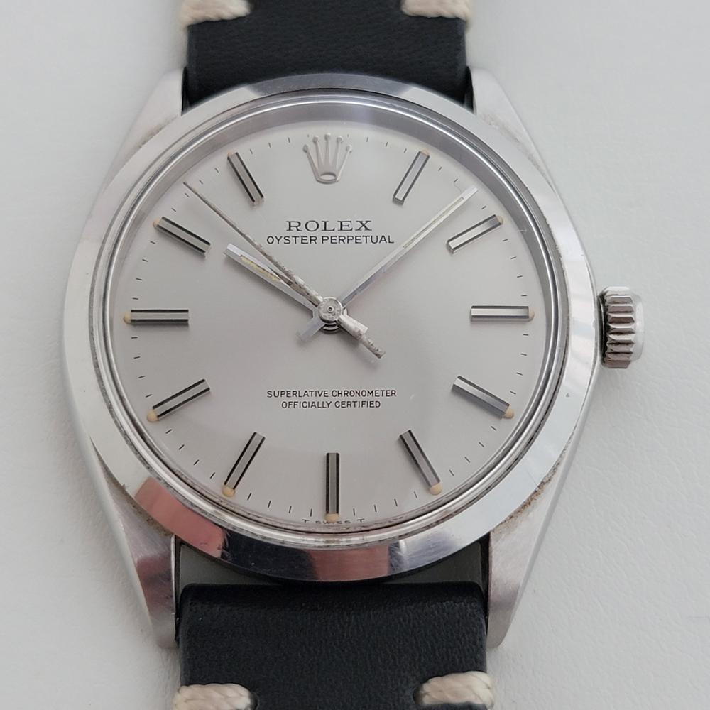 Vintage classique, Rolex Oyster Precision ref.1002 automatique, c.1974. Vérifié authentique par un maître horloger. Magnifique cadran argenté signé Rolex, en excellent état vintage, index appliqués, aiguilles des minutes et des heures en argent