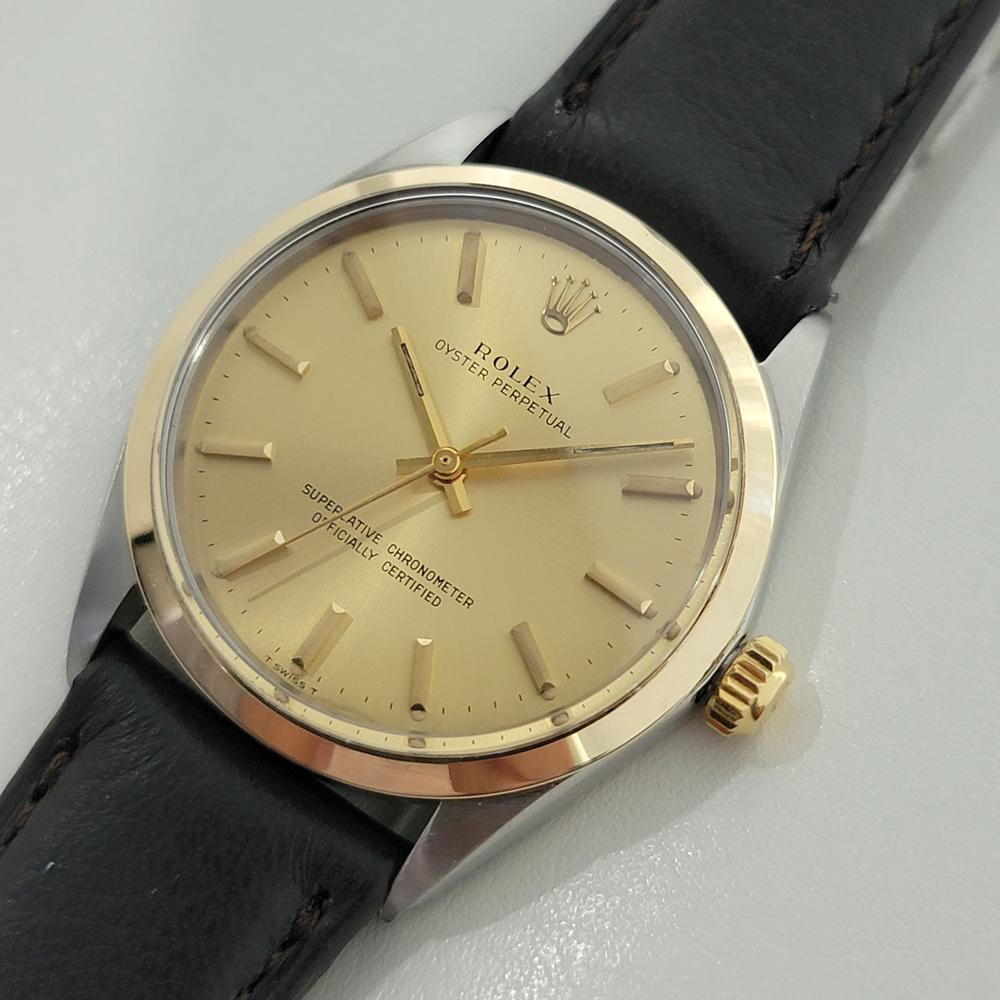 Mens Rolex Oyster Perpetual Ref 1002 34mm Gold Bezel Automatic 1960s Swiss RA378 In Excellent Condition For Sale In Beverly Hills, CA
