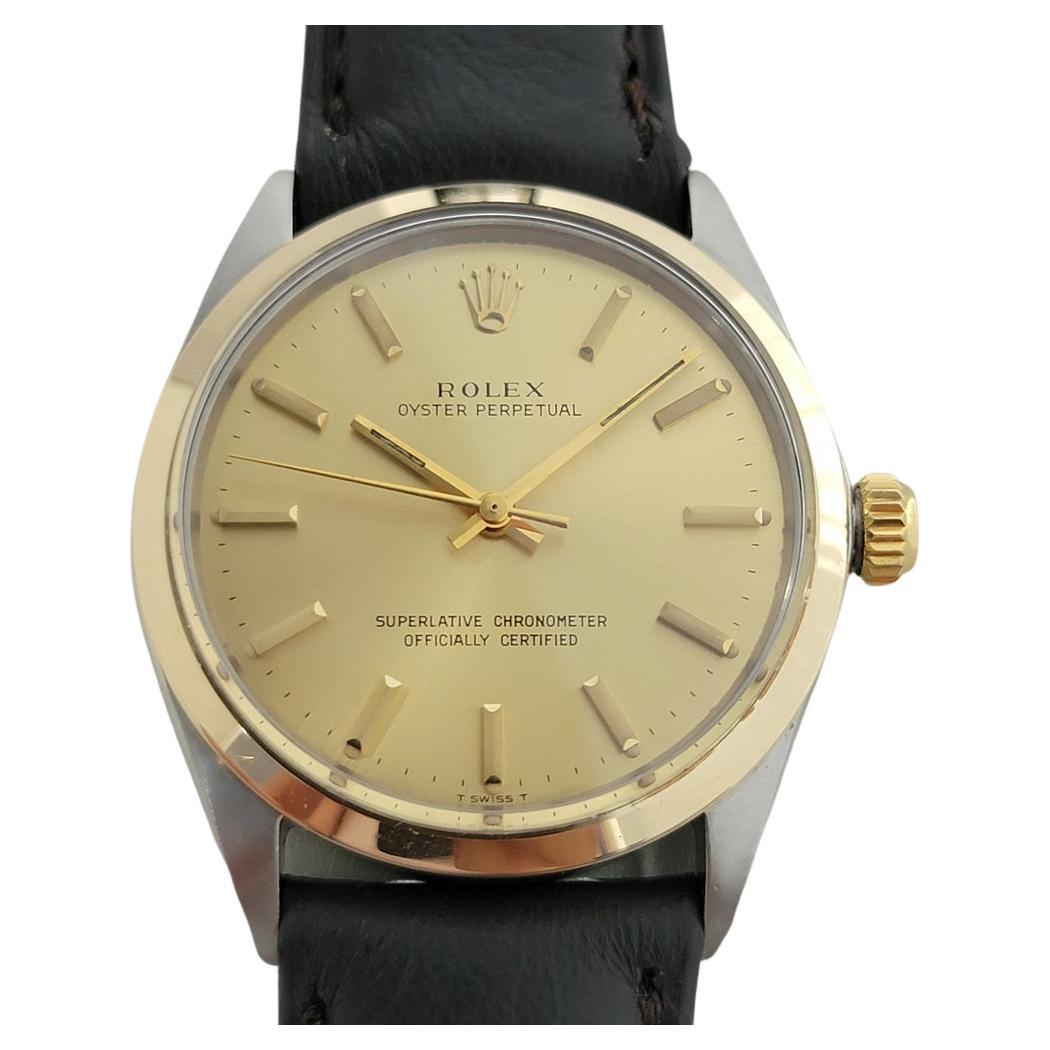 Mens Rolex Oyster Perpetual Ref 1002 34mm Gold Bezel Automatic 1960s Swiss RA378