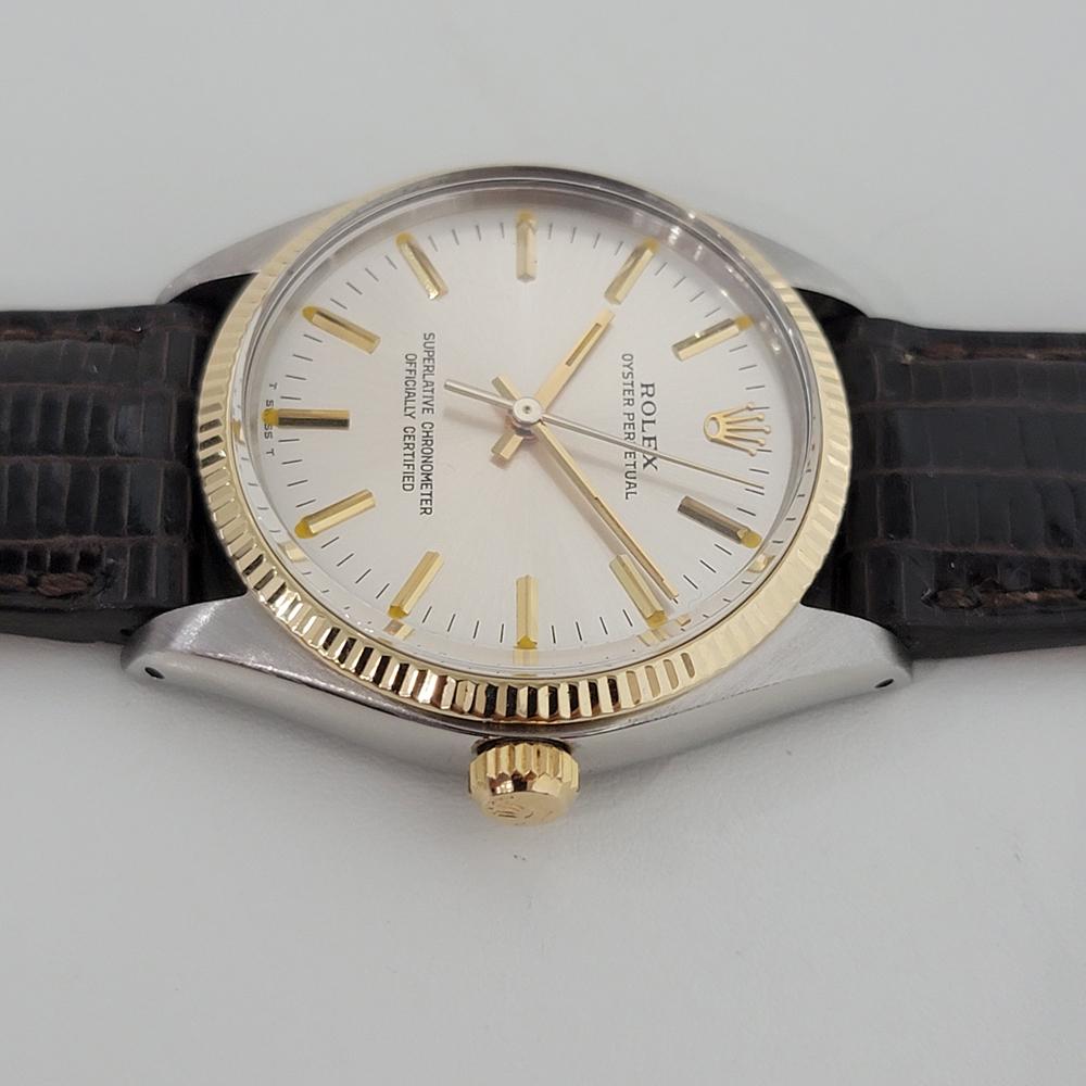 Mens Rolex Oyster Perpetual Ref 1005 14k Gold SS Automatic 1970s w Paper RA181 In Excellent Condition In Beverly Hills, CA