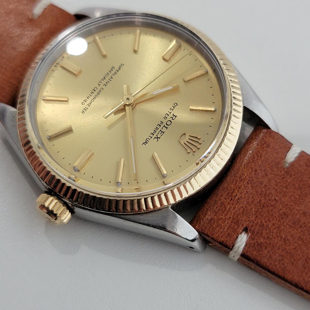 Mens Rolex Oyster Perpetual Ref 1005 18k Gold SS Automatic 1960s Vintage RA319 In Excellent Condition In Beverly Hills, CA