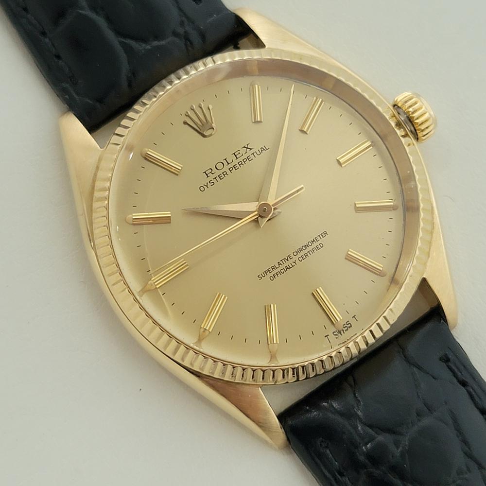 Mens Rolex Oyster Perpetual Ref 1005 34mm 18k Solid Gold Automatic 1960s RA423B en Excelente Estado en Beverly Hills, CA