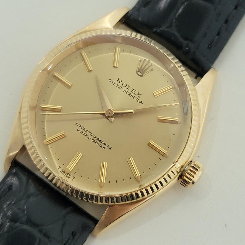De los hombres Mens Rolex Oyster Perpetual Ref 1005 34mm 18k Solid Gold Automatic 1960s RA423B