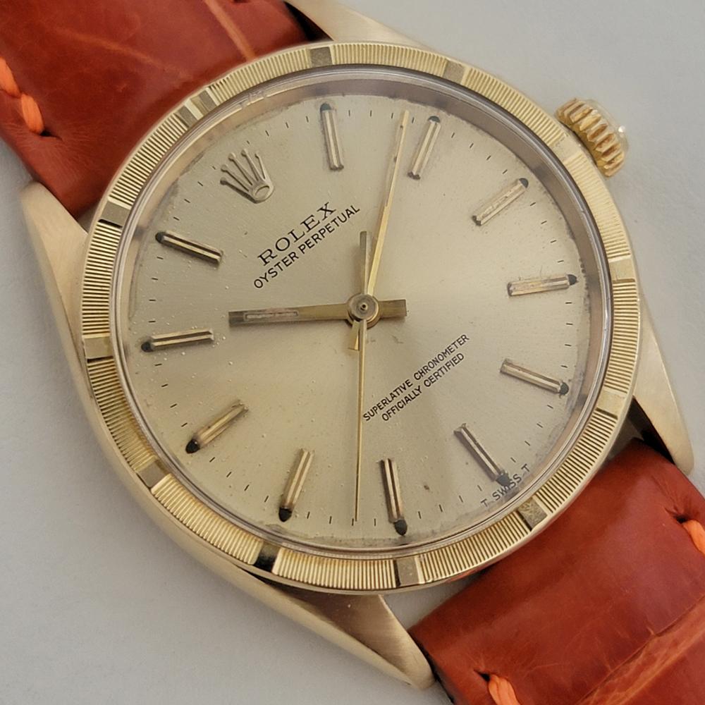 Mens Rolex Oyster Perpetual Ref 1007 34mm 18k Solid Gold Automatic 1960s RA438 In Excellent Condition For Sale In Beverly Hills, CA