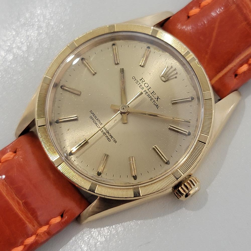 Men's Mens Rolex Oyster Perpetual Ref 1007 34mm 18k Solid Gold Automatic 1960s RA438 For Sale