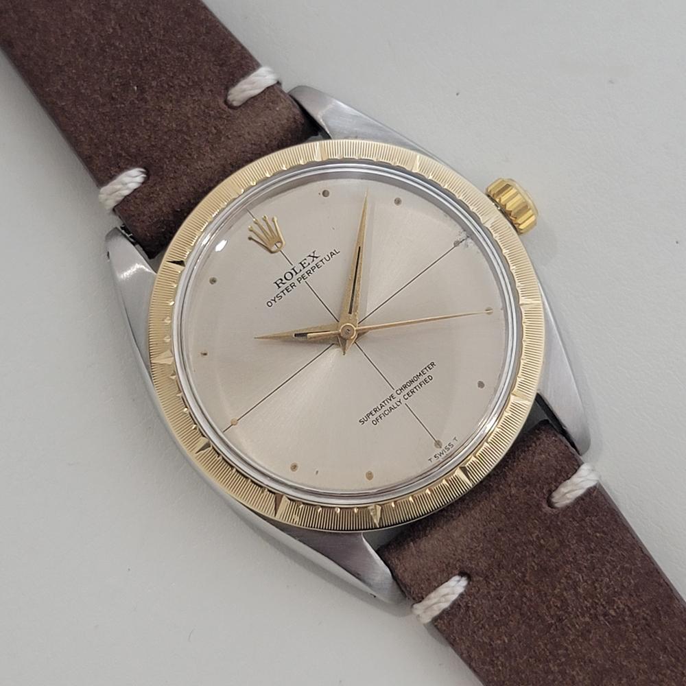 Mens Rolex Oyster Perpetual Ref 1008 35mm 18k SS Automatic 1960s Vintage RA464B In Excellent Condition In Beverly Hills, CA