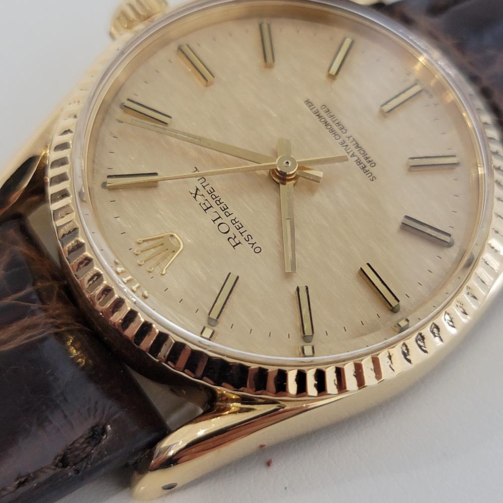 Mens Rolex Oyster Perpetual Ref 1011 18k Gold Automatic 1970s Swiss RJC154 In Excellent Condition In Beverly Hills, CA