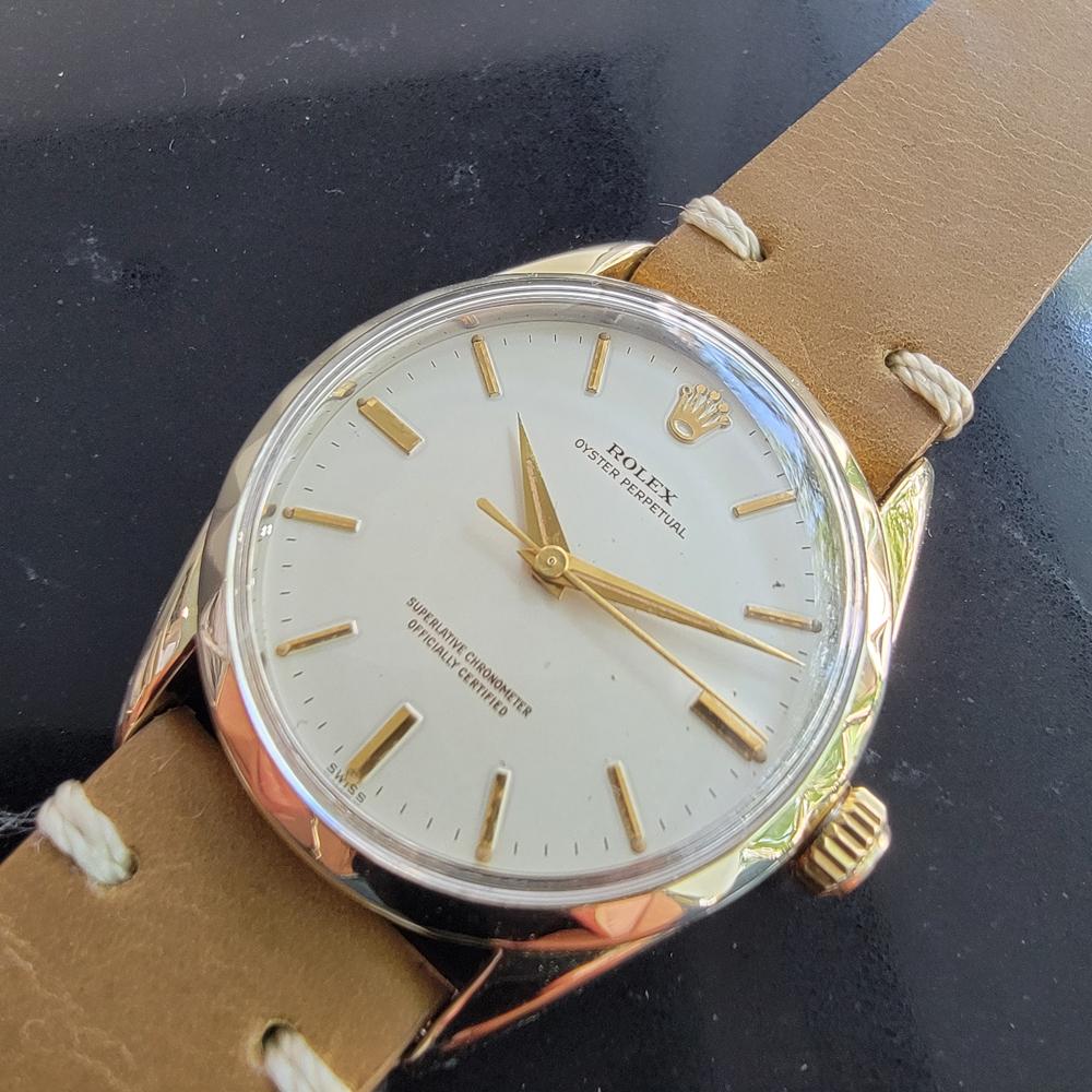 Classic icon, Men's gold-capped Rolex Oyster Perpetual Ref.1025 automatic dress watch, c.1961. Verified authentic by a master watchmaker. Gorgeous Rolex signed ivory dial, applied indice hour markers, gilt minute and hour hands, sweeping central