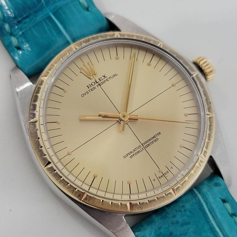 Mens Rolex Oyster Perpetual Ref 1038 18k SS Automatic 1960s Vintage RJC185 In Excellent Condition For Sale In Beverly Hills, CA