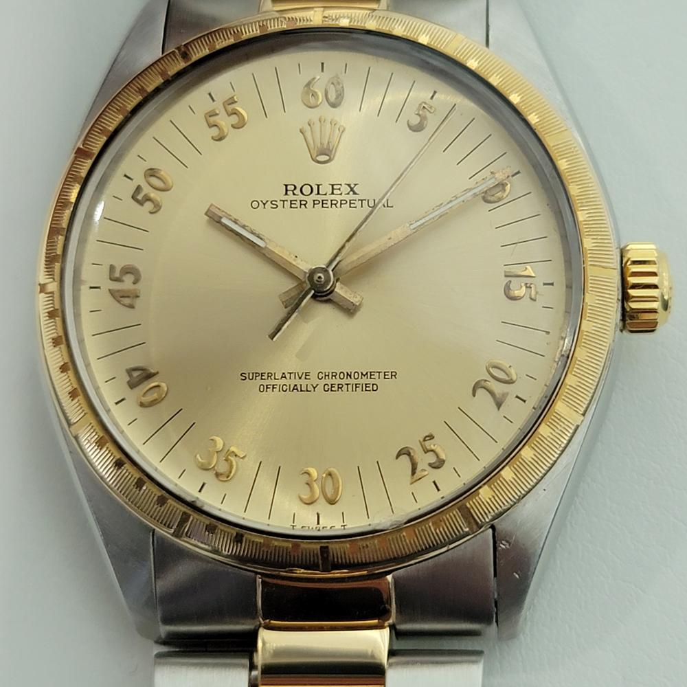Zeitlose Ikone, Herren Rolex Oyster Perpetual ref.1038 18k Gold & Edelstahl Automatik, ca. 1987, alles original. Von einem Uhrmachermeister für echt befunden. Wunderschönes, seltenes, signiertes Rolex Gold Race Zifferblatt, keine