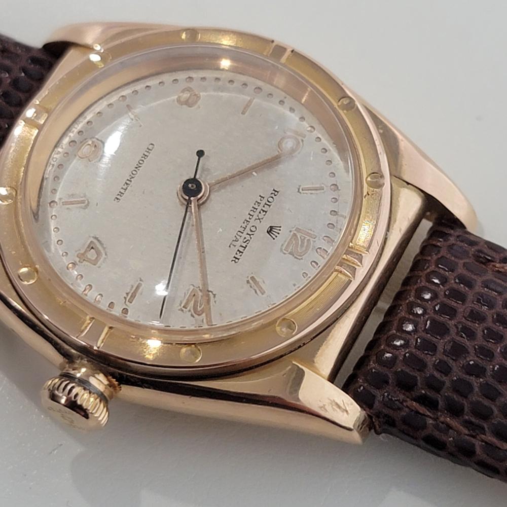 Mens Rolex Oyster Perpetual Ref 3372 18k Rose Gold Automatic 1940s RA316 In Excellent Condition For Sale In Beverly Hills, CA