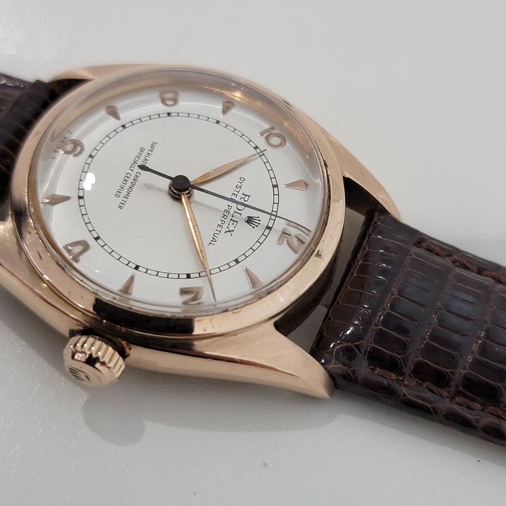 Mens Rolex Oyster Perpetual Ref 4392 18k Rose Gold Automatic 1940s RA62B In Excellent Condition For Sale In Beverly Hills, CA