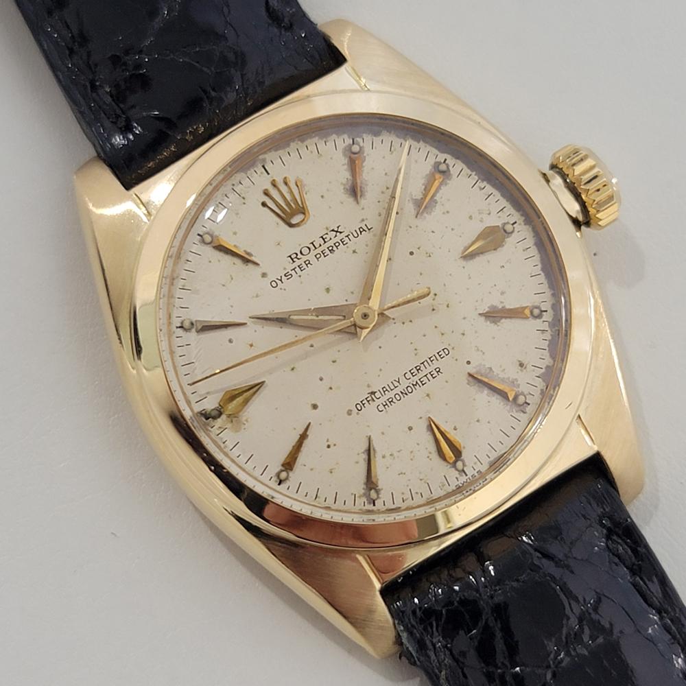 Contemporary Mens Rolex Oyster Perpetual Ref 6050 18k Solid Gold 32mm Automatic 1950s RA439 For Sale