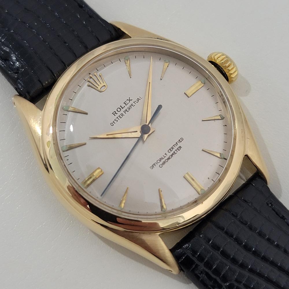 Mens Rolex Oyster Perpetual Ref 6084 18k Solid Gold 34mm Automatic 1950s RA467B In Excellent Condition In Beverly Hills, CA