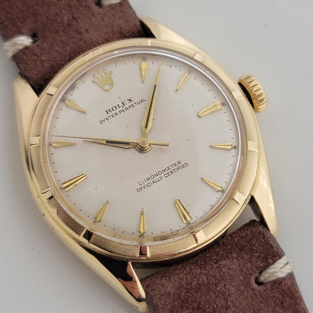 Mens Rolex Oyster Perpetual Ref 6085 34mm 18k Gold Automatic 1950s Swiss RA443B en Excelente Estado en Beverly Hills, CA
