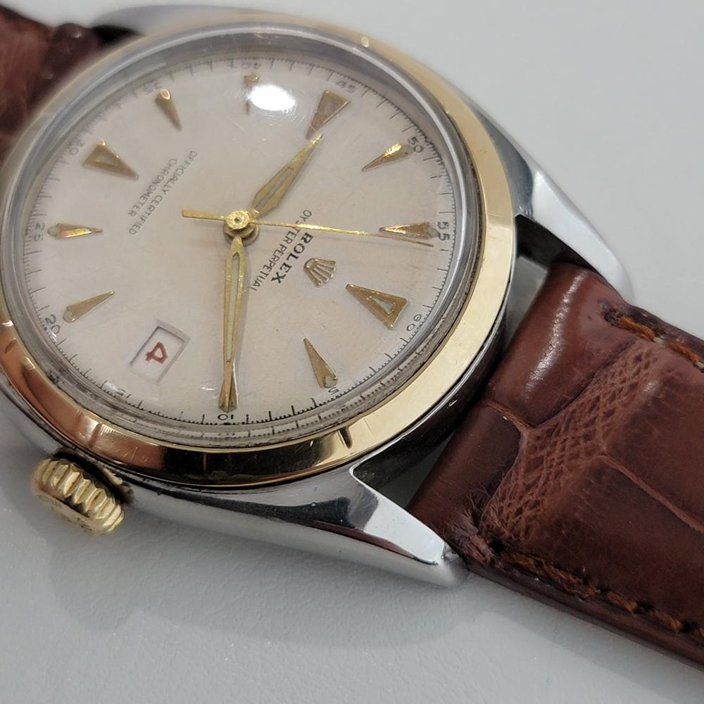 Men's Mens Rolex Oyster Perpetual Ref 6105 18 Karat SS Red Date Automatic 1960s RA311B For Sale