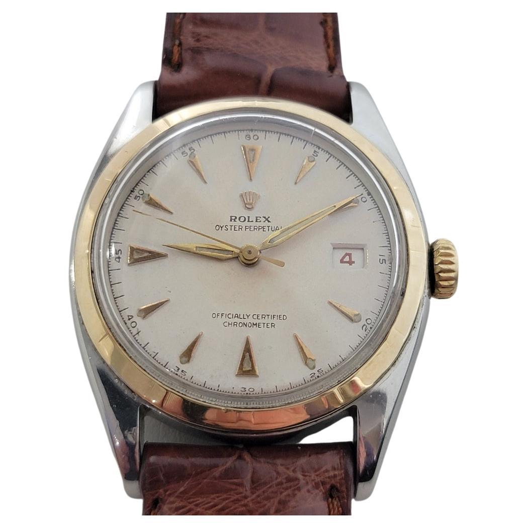 Mens Rolex Oyster Perpetual Ref 6105 18 Karat SS Red Date Automatic 1960s RA311B For Sale