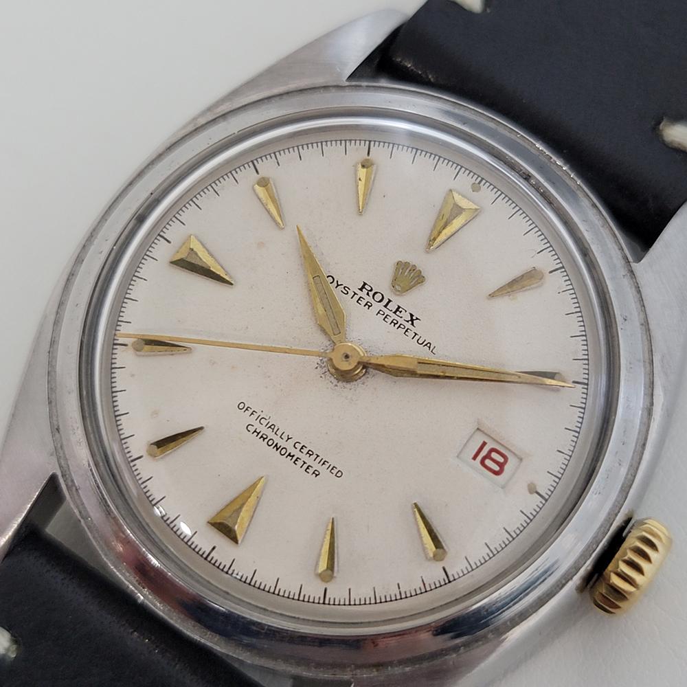 Mens Rolex Oyster Perpetual Ref 6105 Bubble Back Date Automatic 1950s RA195 In Excellent Condition In Beverly Hills, CA