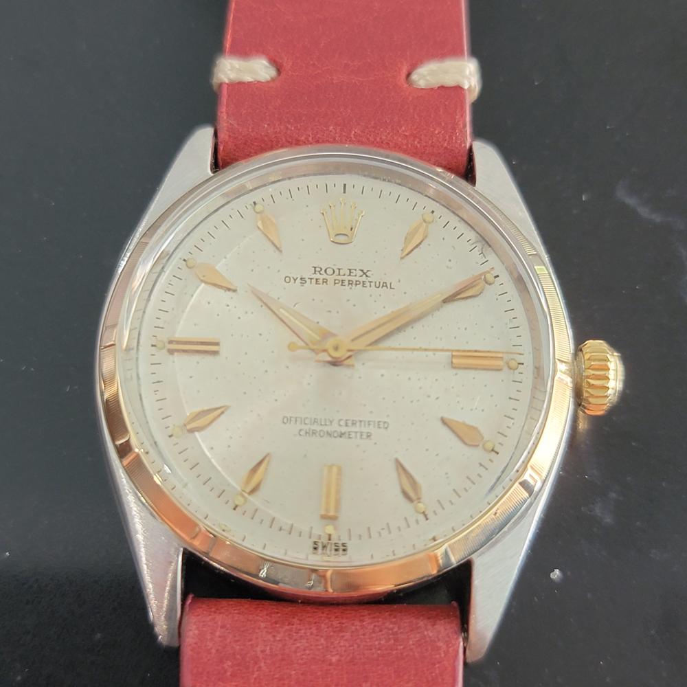 Mens Rolex Oyster Perpetual Ref 6565 14k & SS Automatic 1950s Vintage MA208 In Excellent Condition In Beverly Hills, CA