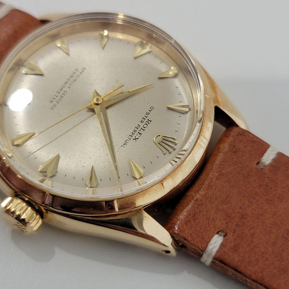 Mens Rolex Oyster Perpetual Ref 6585 14k Gold Automatic 1960s RJC162T In Excellent Condition For Sale In Beverly Hills, CA