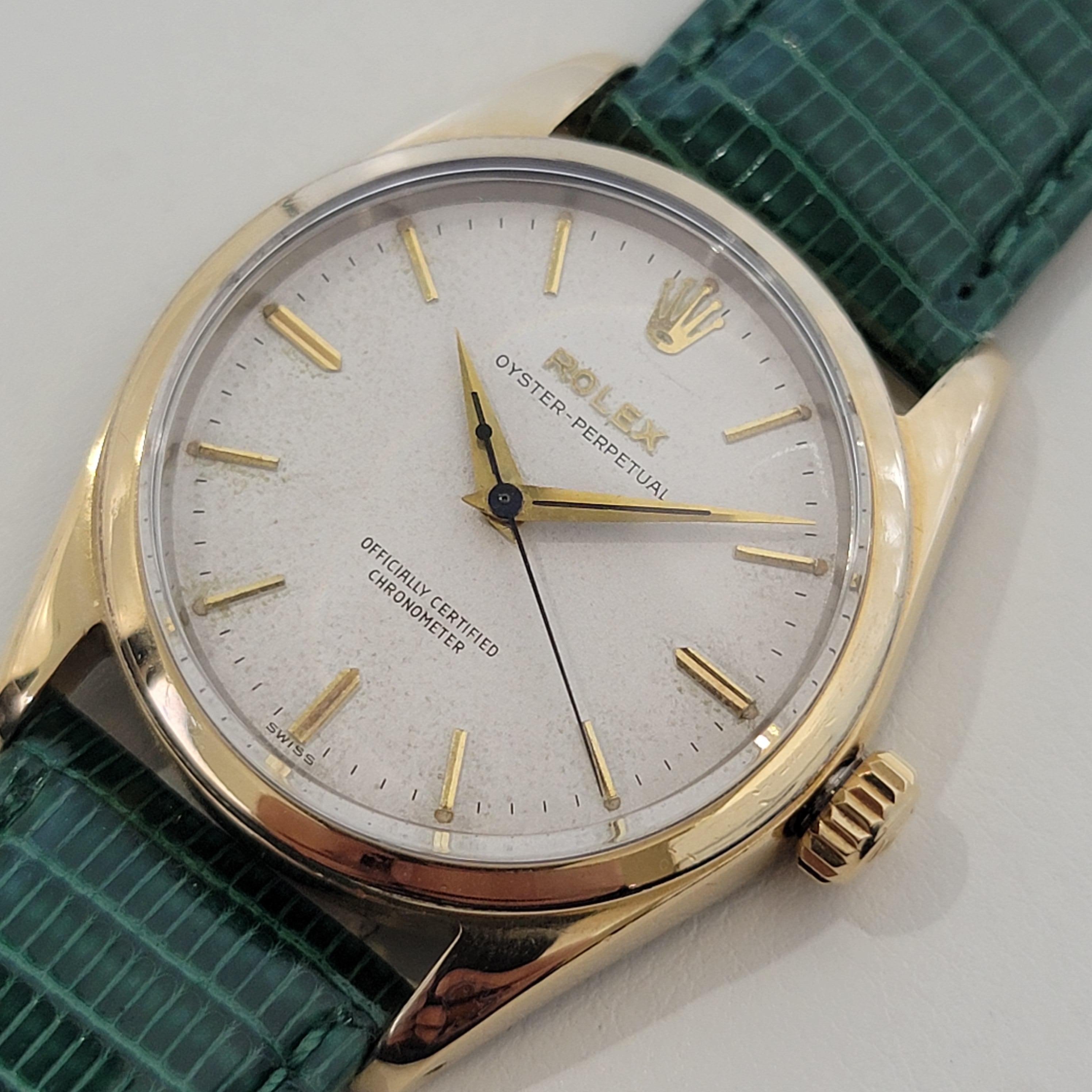 Classic luxury, Men's Gold-Capped Rolex Oyster Perpetual Ref.6634 automatic dress watch, c.1957. Verified authentic by a master watchmaker. Original unrestored Rolex signed dial, applied gold indice hour markers, gilt minute and hour hands, sweeping