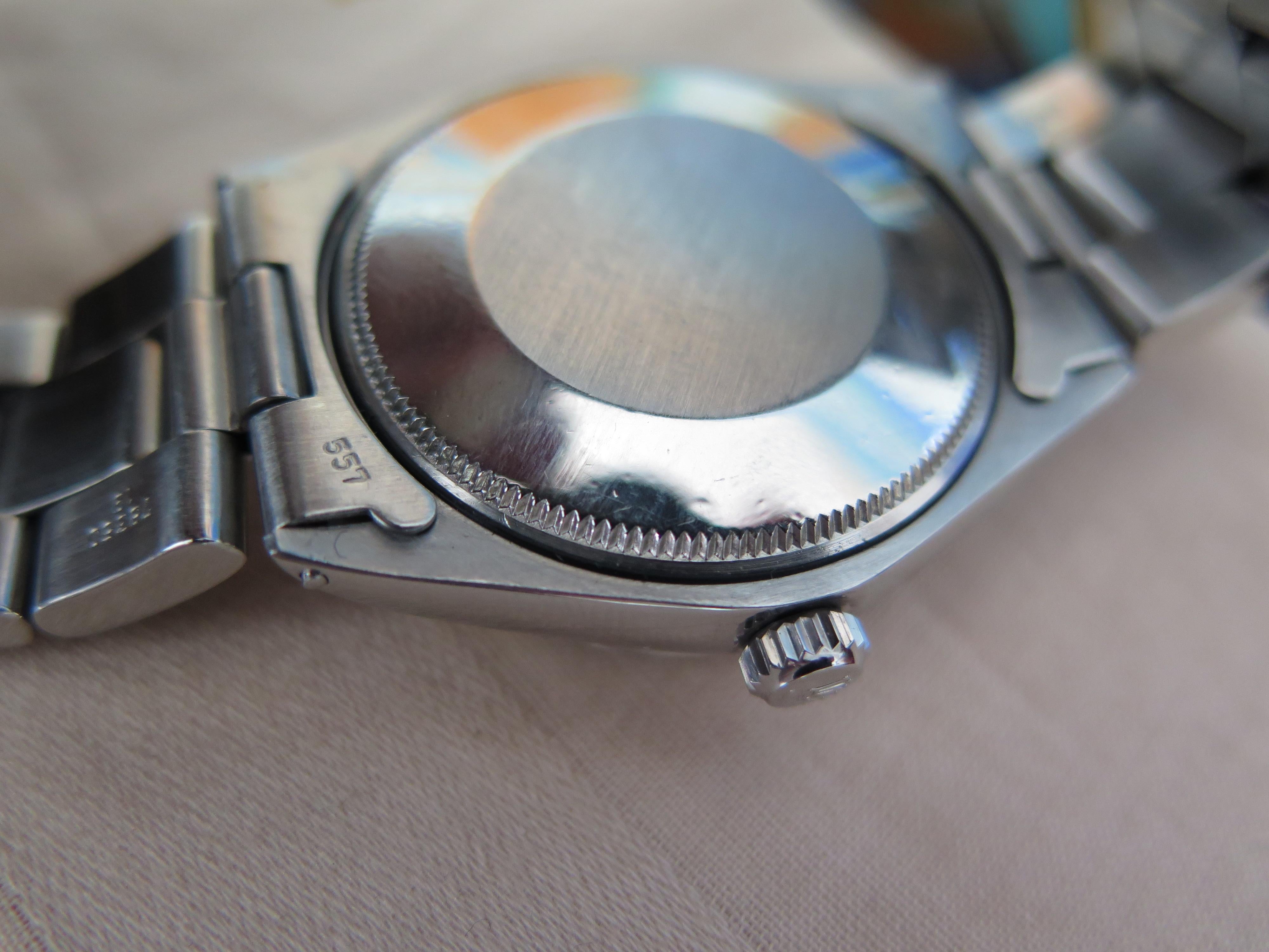 Montre Rolex Oyster Perpetual en acier inoxydable pour homme avec cadran original en shantung 1971 Unisexe en vente