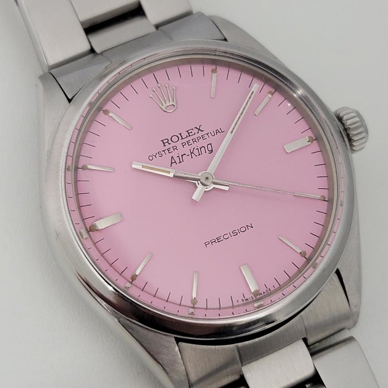 Mens Rolex Oyster Precision 1002 Air King Pink Dial Automatic 1970s RA172 In Excellent Condition For Sale In Beverly Hills, CA