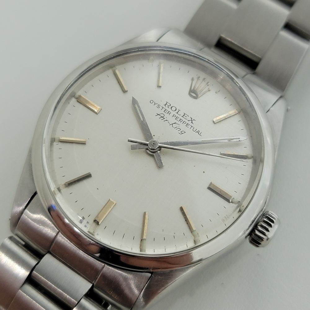Timeless icon, Men's Rolex Oyster Precision Air-King 5500 automatic, c.1971, all original. Verified authentic by a master watchmaker. Gorgeous Rolex signed silver dial, applied indice hour markers, lumed minute and hour hands, sweeping central