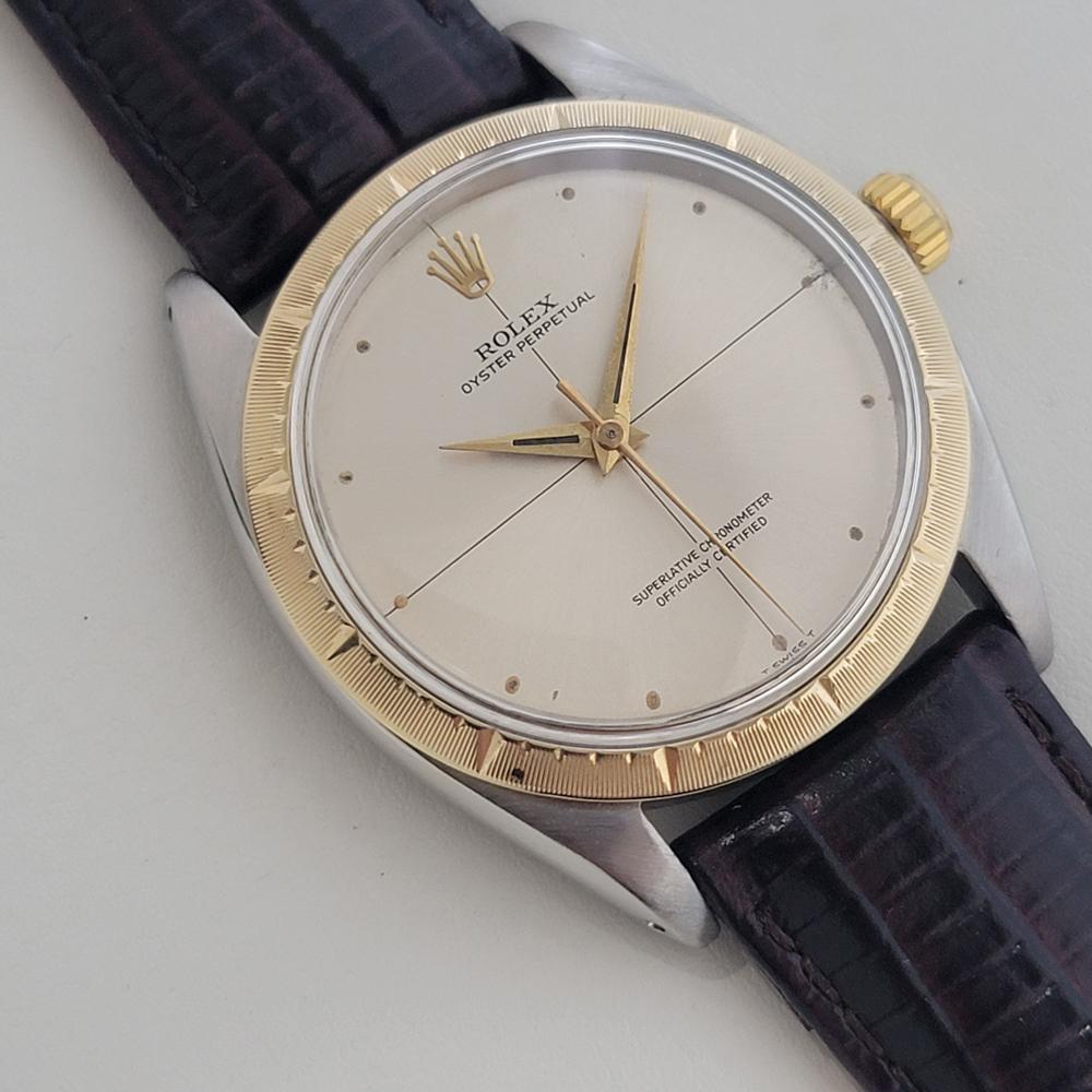 Mens Rolex Oyster Perpetual Ref 1008 35mm 18k SS Automatic 1960s Vintage RA464 In Excellent Condition In Beverly Hills, CA