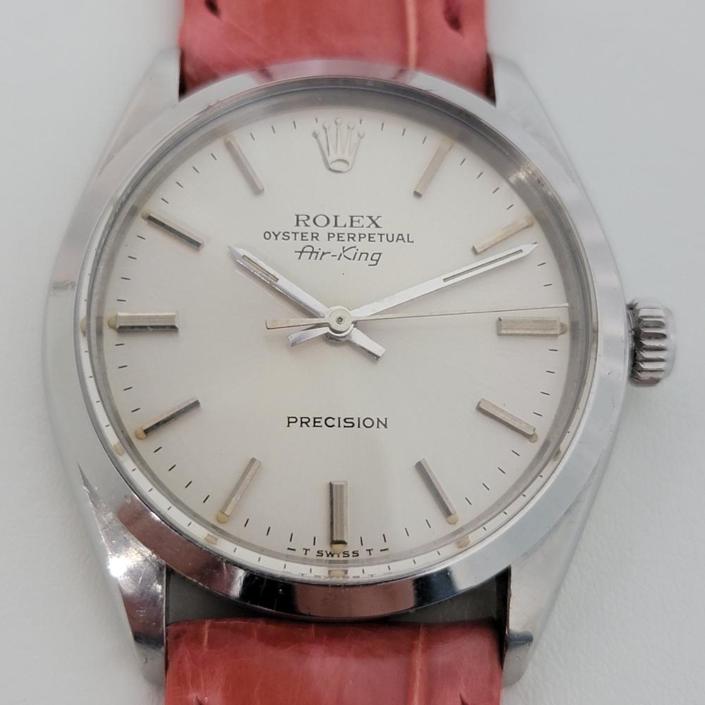 Timeless icon, Men's steel Rolex Ref.5500 Oyster Precision Air-King automatic, c.1978. Verified authentic by a master watchmaker. Gorgeous Rolex signed silver dial, applied indice hour markers, lumed minute and hour hands, sweeping central second