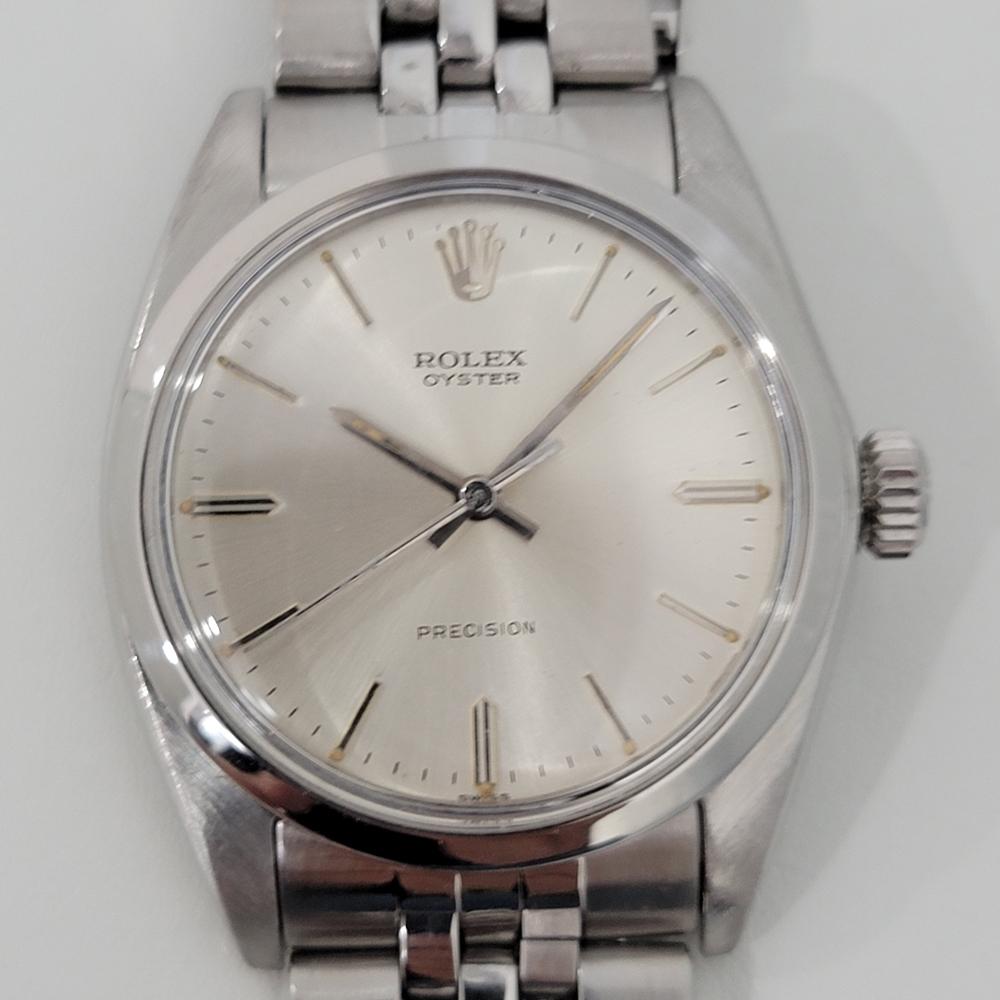 Ikonischer Klassiker, Rolex Oyster Precision ref.6426 Herrenuhr mit Handaufzug, ca. 1963, alles original. Von einem Uhrmachermeister für echt befunden. Wunderschönes silbernes Zifferblatt mit Rolex-Signatur, aufgesetzte silberne Indexe, silberne