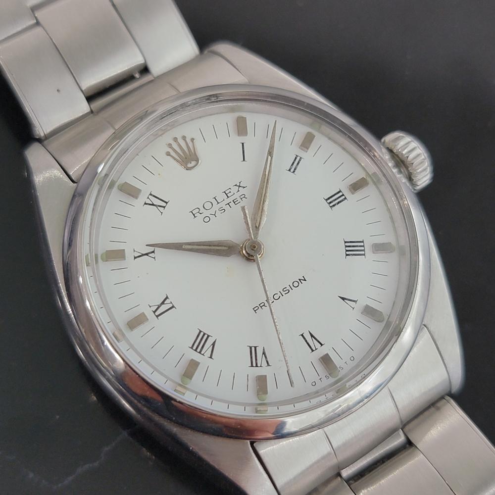 Iconic classic, Men's Rolex ref.6426 Oyster Precision hand-wind dress watch, c.1962, all original. Verified authentic by a master watchmaker. Gorgeous Rolex signed dial, applied silver indice hour markers, silver minute and hour hands, sweeping