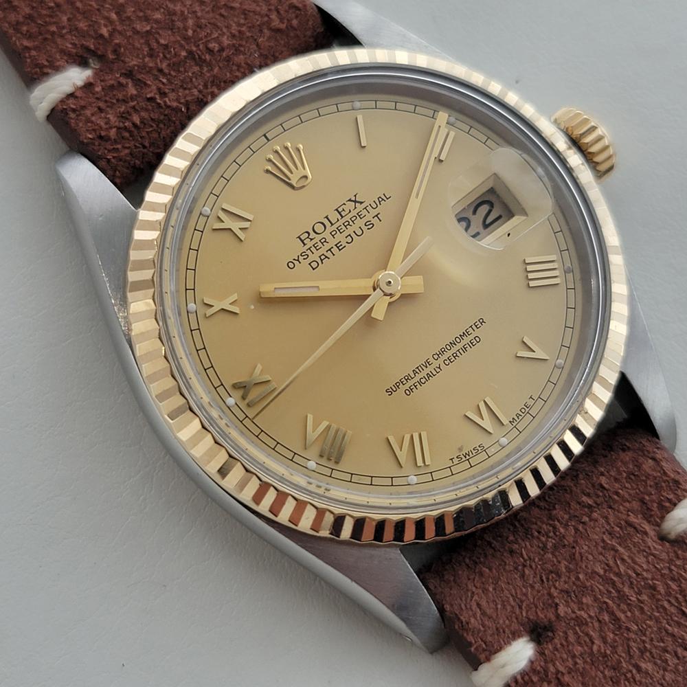 Mens Rolex Oyster Ref 16013 Datejust 36mm 18k SS Automatic 1980s Vintage RA525B In Excellent Condition For Sale In Beverly Hills, CA