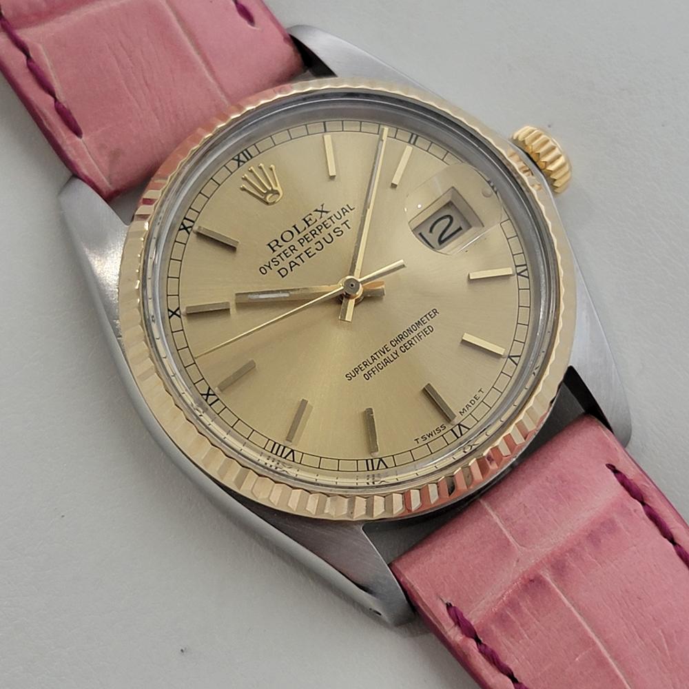 Mens Rolex Oyster Ref 16013 Datejust 36mm 18k SS Date Automatic 1980s RA488 In Excellent Condition For Sale In Beverly Hills, CA