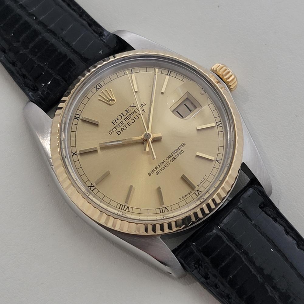 Mens Rolex Oyster Ref 16013 Datejust 36mm 18k SS Date Automatic 1980s RA488B In Excellent Condition For Sale In Beverly Hills, CA