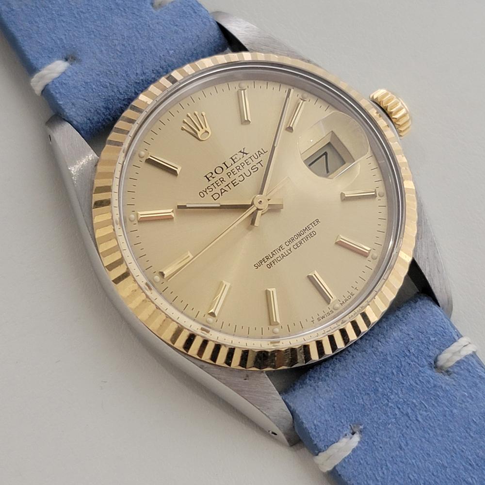 Mens Rolex Oyster Ref 16013 Datejust 36mm 18k SS Date Automatic 1980s RA489 In Excellent Condition For Sale In Beverly Hills, CA
