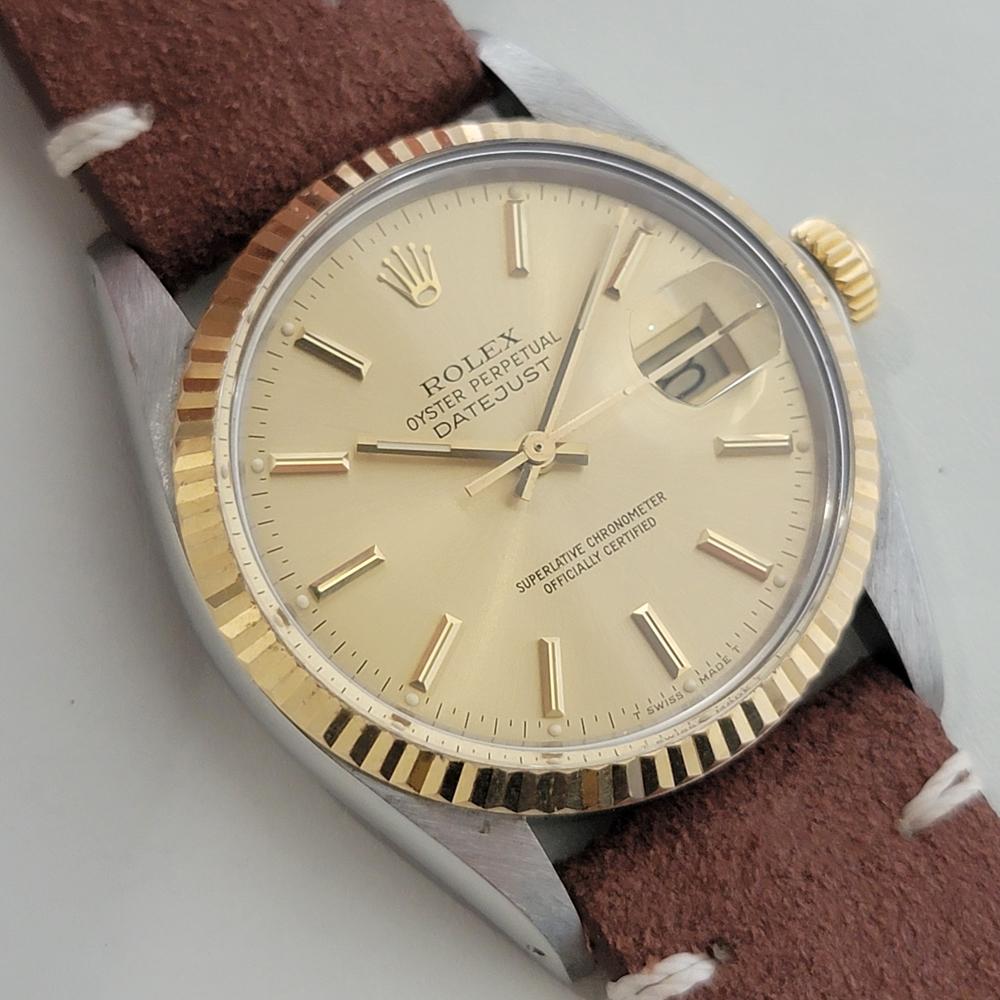 Mens Rolex Oyster Ref 16013 Datejust 36mm 18k SS Date Automatic 1980s RA489B In Excellent Condition For Sale In Beverly Hills, CA