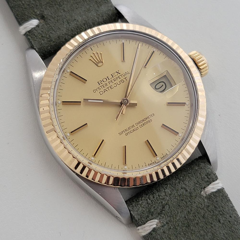 Mens Rolex Oyster Ref 16013 Datejust 36mm 18k SS Date Automatic 1980s RA490 In Excellent Condition For Sale In Beverly Hills, CA